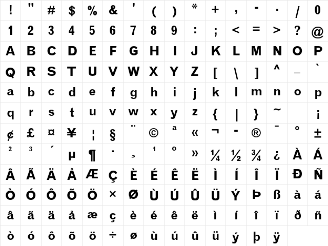 Grotesque MT Std Bold Character Map