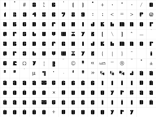 Grover Regular Character Map
