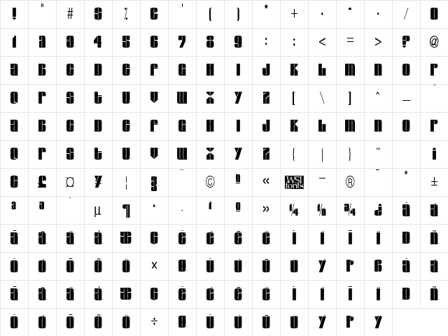 GroverThin Regular Character Map GroverThin Regular Character Map