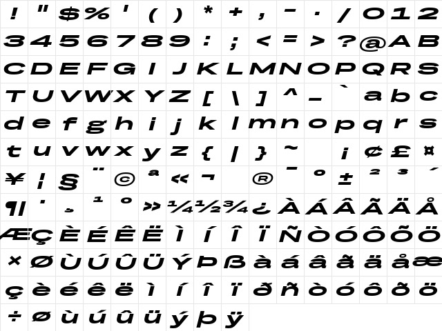 Grtsk Mega Bold Italic Character Map