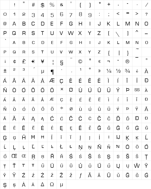 MicroSquare-Caps Regular Character Map