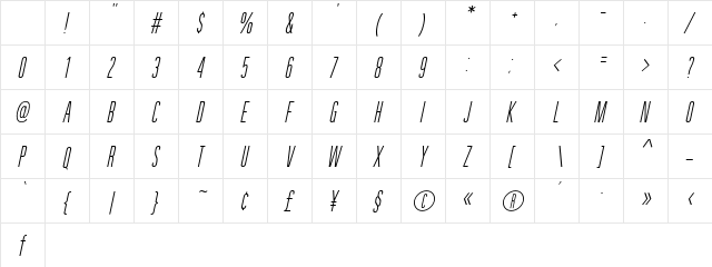 Guilder Free Light Italic Character Map Guilder Free Light Italic Character Map