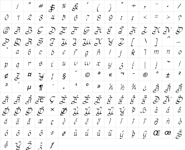 Guinok Italic Character Map Guinok Italic Character Map