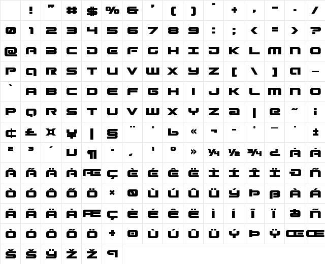 Gunship Bold Character Map Gunship Bold Character Map