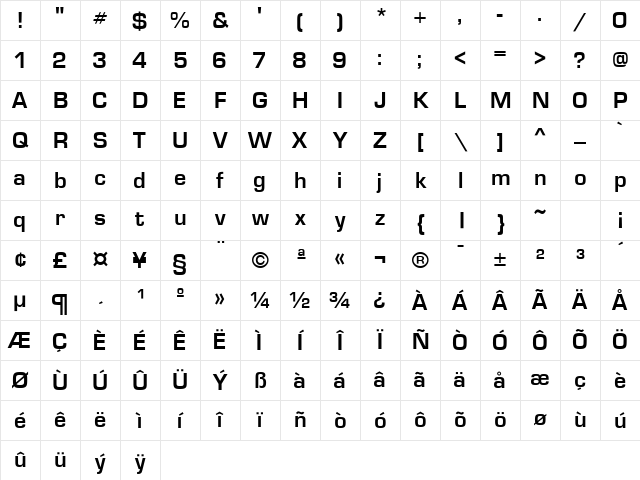Microstile Bold Character Map