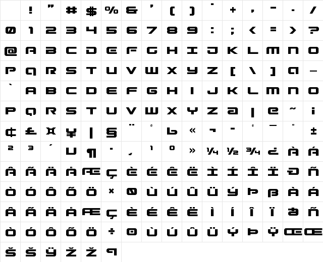Gunship Regular Character Map Gunship Regular Character Map