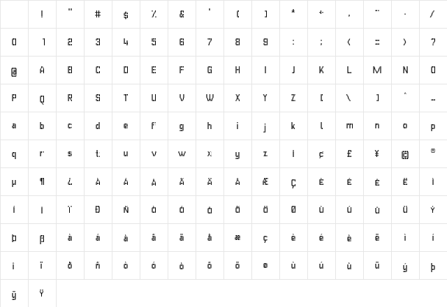 GVB Bus PID 13x8 Regular Character Map GVB Bus PID 13x8 Regular Character Map
