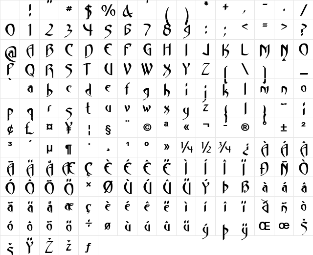 Hades Bold Character Map