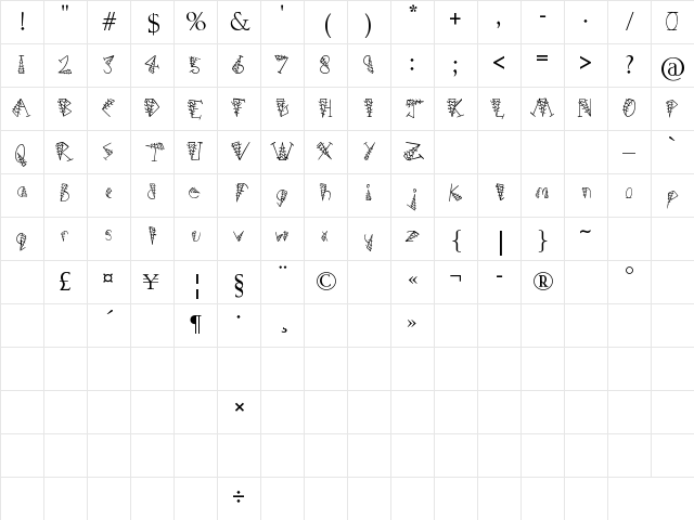 Hairs Dens Bag Regular Character Map