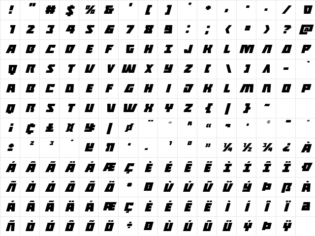 Halfshell Hero Expanded Italic Expanded Italic Character Map