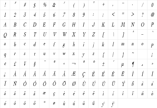 HalftoneCond Oblique Character Map HalftoneCond Oblique Character Map
