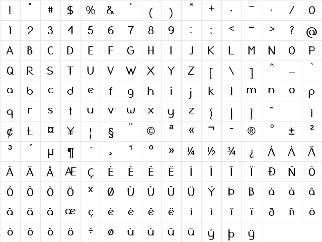 Halifax Bold Character Map