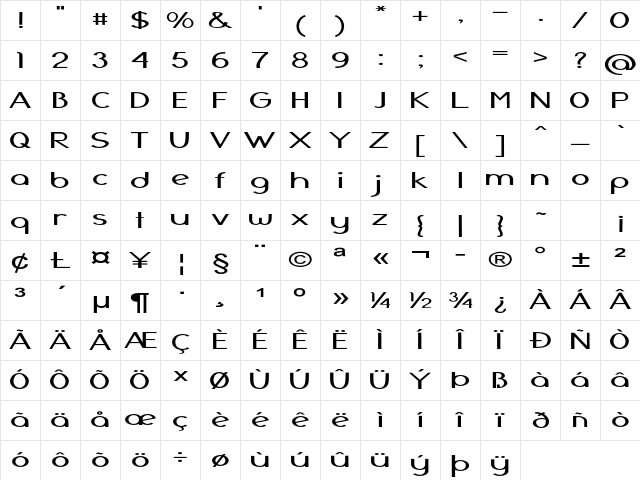 Halifax Extra-expanded Bold Character Map