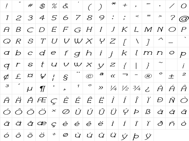 Halix Extra-expanded Italic Character Map Halix Extra-expanded Italic Character Map