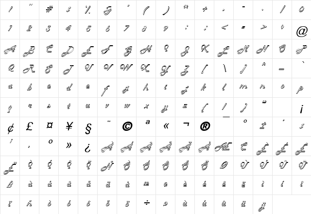 Halo Italic Character Map