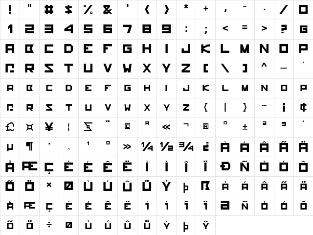 hammerhead Regular Character Map