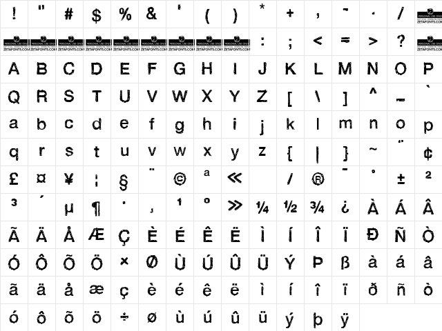 Handvetica Neue Regular Character Map