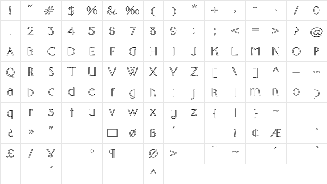 Middleton-Light HW Regular Character Map