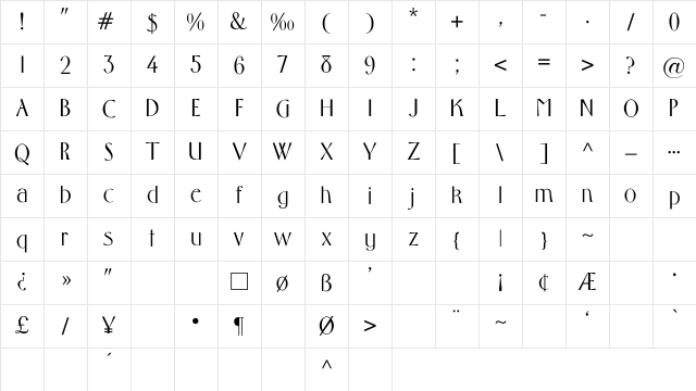 Middleton-Light Regular Character Map