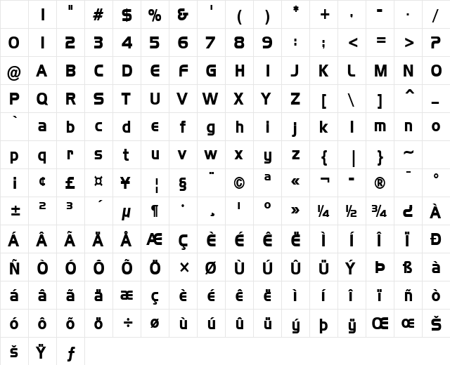 Hanzel-Condensed Bold Character Map Hanzel-Condensed Bold Character Map