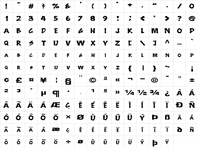 HardBrush Regular Character Map HardBrush Regular Character Map