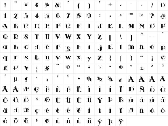 Harker Square Bold Character Map