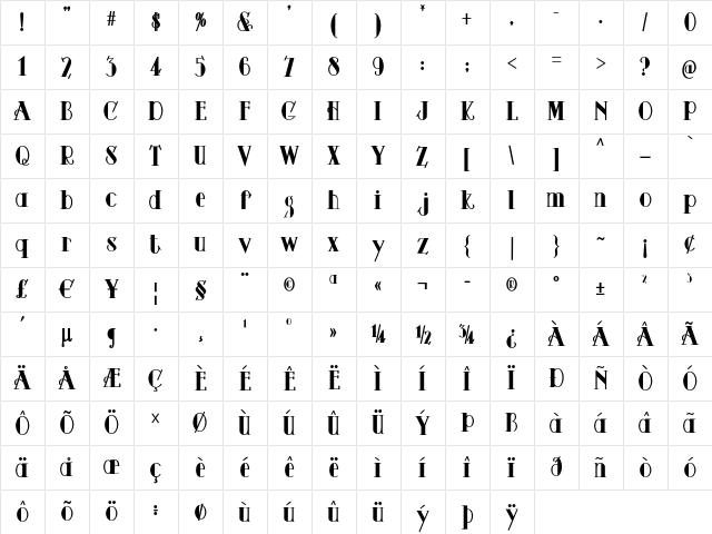 Harker Square Condensed Bold Character Map