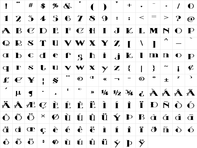 Harker Square Expanded Bold Character Map