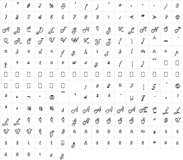 Harlow Regular Character Map Harlow Regular Character Map