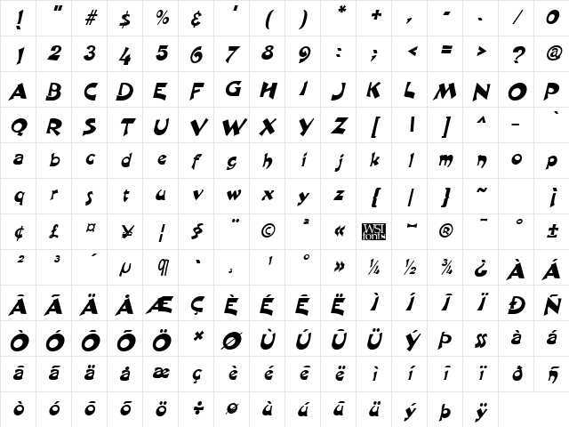 Harquil Italic Character Map