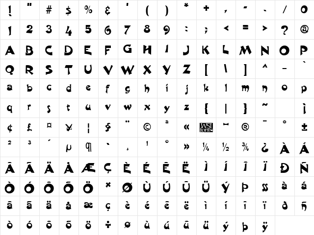 Harquil Regular Character Map