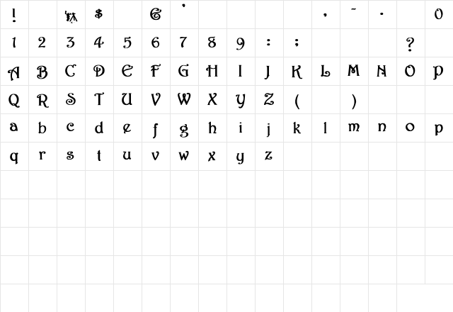 Harrington Bold Bold Character Map