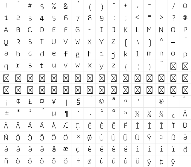 A-OTF Haruhi Gakuen L Character Map