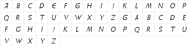 HarvestCaps Oblique Character Map