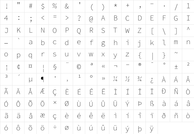 Hasklig ExtraLight Regular Character Map Hasklig ExtraLight Regular Character Map