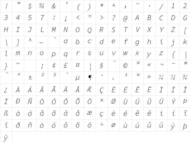 Hasklig Light Italic Character Map Hasklig Light Italic Character Map