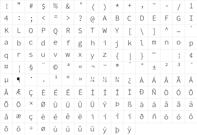 Hasklig Light Regular Character Map Hasklig Light Regular Character Map
