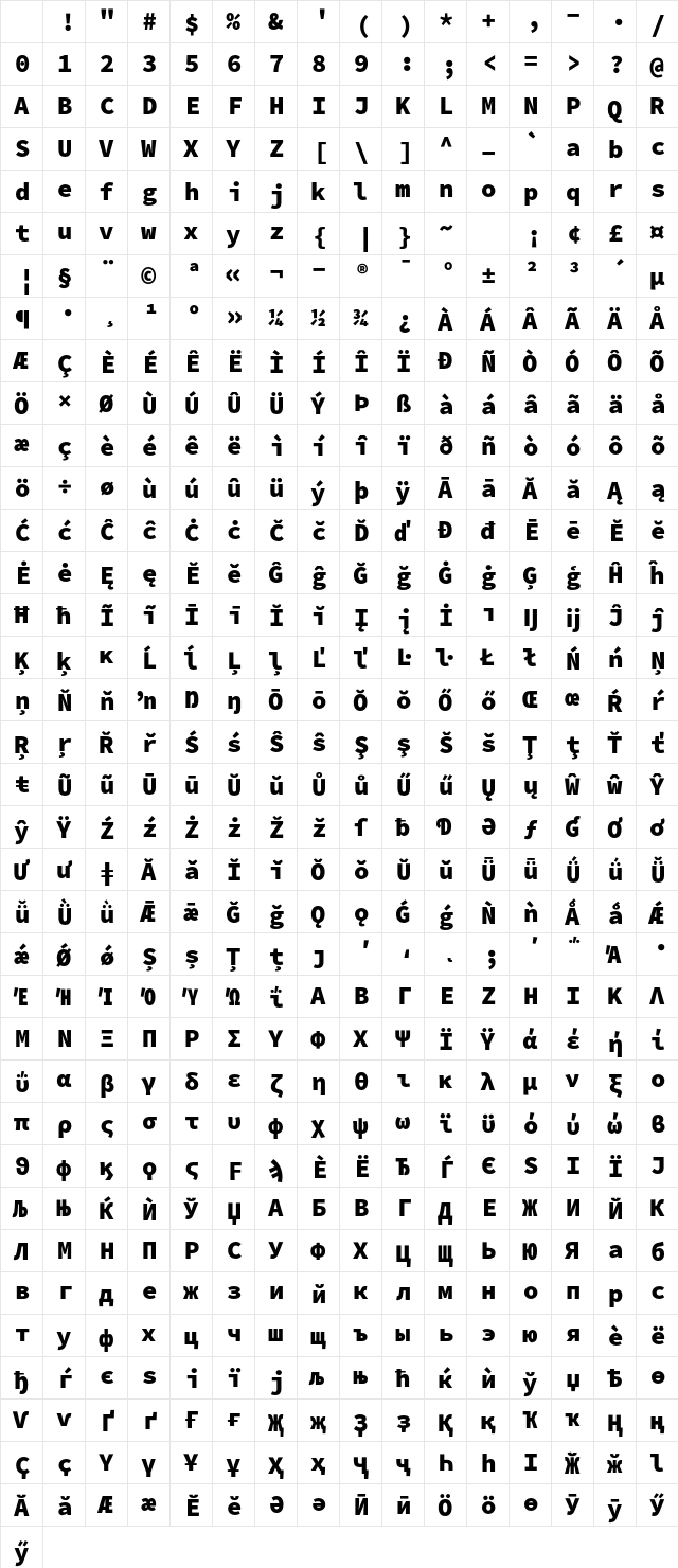 Hasklig Black Regular Character Map Hasklig Black Regular Character Map