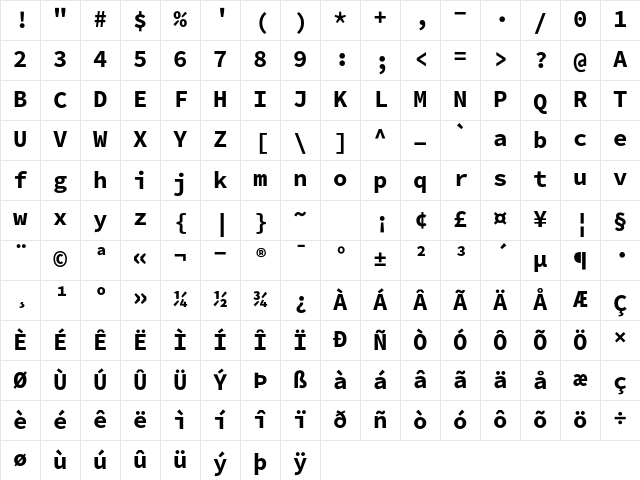Hasklug Nerd Font Mono Bold Character Map