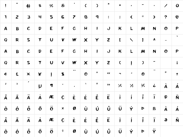 Kreeture Regular Character Map