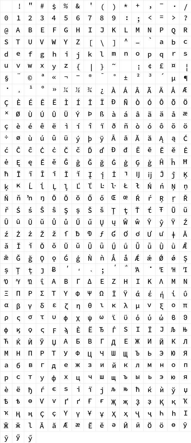 Hasklig Medium Regular Character Map Hasklig Medium Regular Character Map