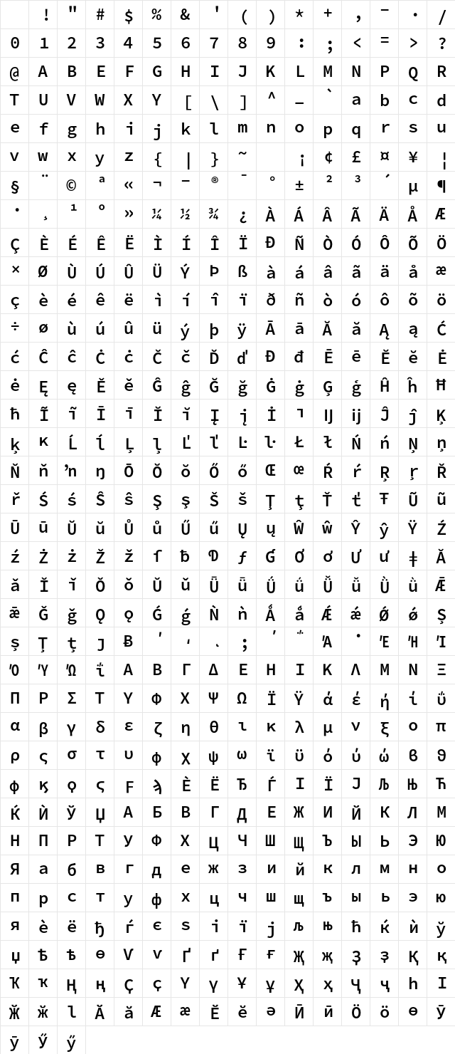 Hasklig Semibold Regular Character Map Hasklig Semibold Regular Character Map