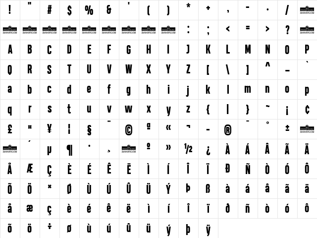 Heading Compressed Pro ExtraBold Character Map