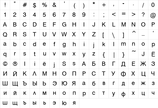 Hebar Regular Character Map