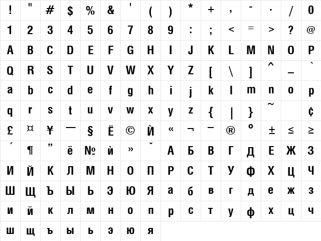 HebarCond Bold Character Map