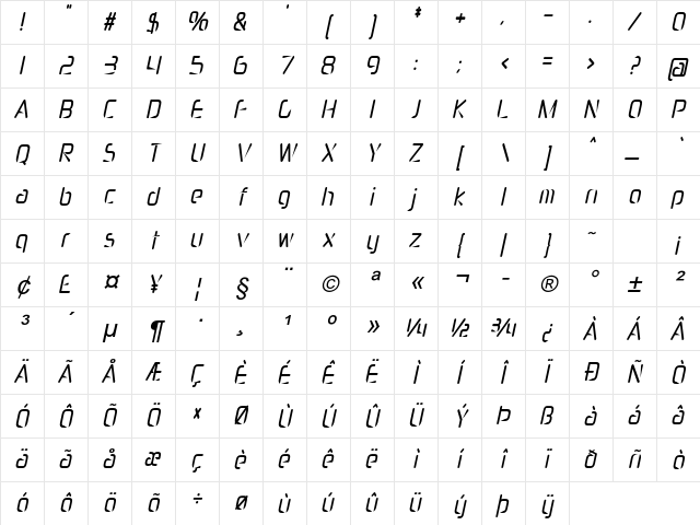 Heckle Bold Italic Character Map