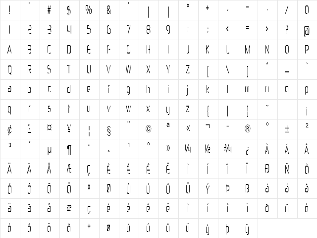 Heckle Condensed Regular Character Map