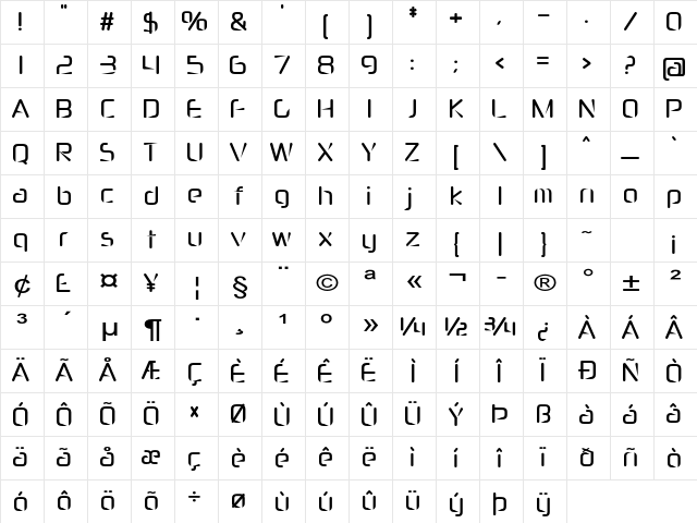Heckle Expanded Bold Character Map
