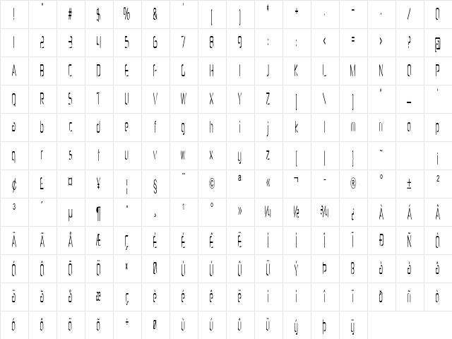 Heckle Extra-condensed Regular Character Map