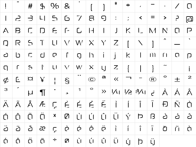 Heckle Extra-expanded Regular Character Map